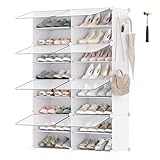 SONGMICS Schuhregal, Schuhschrank mit 8 Fächern, für Garderobe und Eingangsbereich, für bis zu 32 Paar Schuhe, anpassbar, wolkenweiß-transparent LPC034W01
