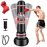 Schwerer Boxsack Stehend Erwachsene, 180cm Standboxsack Erwachsenen mit Boxhandschuhen und Luftpumpe, 0,5 mm dickem PVC-Material Standboxsack für MMA Muay Thai Fitness Anfänger Training (Schwarz)