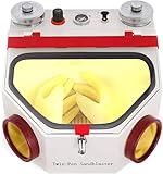 YANGYMM Dental-Doppelstift-FeinsandstrahlgeräT, 2 Stifte + 2 Tanks, Dentallabor-Sandstrahler, LED-Licht Und SandstrahlgeräT mit GroßEm Sichtfenster und FußPedalsteuerung