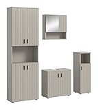 xonox.home – Badkombination Mone 180x192x30 cm in Kaschmir Nachbildung – 4-teiliges Set inkl. 2 Badschränken, Waschbeckenunterschrank & Spiegelschrank – Großzügiges Möbel-Set für perfekte Ordnung