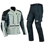 BOSmoto Motorrad Textil-Kombi für jede Jahreszeit – Jacke & Hose mit verstellbarem Schnitt,Biker Motorrad Jacke und Hose,Herren Motorrad Textil Kombi,Biker Motorradkombi (GRAY, S)