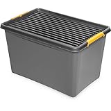 Kreher Aufbewahrungsboxen mit verschließbarer Deckel und Rollen, verschließbarer Deckel, Nässe-geschützt und in robuster Ausführung! Farbe: Grau. In verschiedenen Größn (wählbar). (60 L)