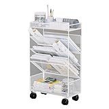 Mobiler, kompakter Schreibtisch-Aufbewahrungswagen, bodenstehend, Metall, Zeitschriftenständer für enge Räume, weiß, 33,5 x 17 x 57 cm