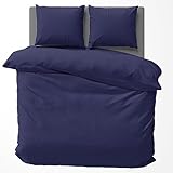 Visaggio Baumwolle Bettwäsche Uni 135x200 cm Bettbezug Garnitur Set Einfarbig Blau