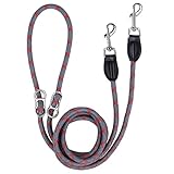 Freie Verstellbare Hundeleine, 2,6m Reflektierende Multifunktional Nylon Umhängeleine mit 2 Beweglichen Metallring, Ideal für Freihändiges Laufen und spazieren (Rot & Grau, M - 1,0 x 260 cm)