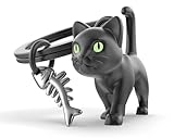 METALMORPHOSE - Schwarze Katze Schlüsselanhänger mit Leuchtenden Augen - Geschenk für Kinder, Mann und Frau