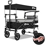 Sekey Faltbarer Bollerwagen Kinder mit 150KG Tragkraft, Handwagen Klappbar für Kinder mit Schiebegriff und Bremsen, TP5050, Schwarz mit Grau