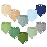 Miyacare 10 Stück Lätzchen Baby Dreieckstuch, Super Saugfähige,100% Baumwoll, Halstuch Baby, mit 4 Verstellbares Druckknopf, für Baby Jungen und Mädchen (Natürliche Grüntöne)