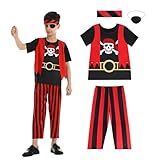 Aomig Piratenkostüm Kinder 4 Teiliges Verbessertes Modell Piraten Kostüm Zubehör Piratenkopftuch Pirat Augenklappe Piratentuch Piraten Männer Kinder Verkleidung Piratenset Halloween Karneval Cosplay L