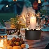 2 IN 1 Windlicht Rund Tischfeuer Indoor Tischkamin Edelstahl Feuersäule Outdoor Windlichtsäule mit Dekostein Kerzenständer Schwarz Kerzenhalter Zylinder für Weihnachten Neujahr Familienfeiern