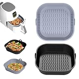 Diboniur 2Pcs Silikonform für Heißluftfritteuse 5-8L, Airfryer Zubehör, Silikon Einsatz Backform (Grau und Schwarz), 21,5x21,5x5 cm