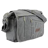 irisaa Große Umhängetasche Damen, Casual Handtasche mit vielen fächern, Canvas Multifunkionale Schultertasche für Schule Shopping Arbeit, Unisex, Damen Tasche:Grau