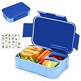 Bugucat Brotdose Kinder mit Fächern, 900ml Bento Box Kinder, Auslaufsicher Lunchbox Kinder, Brotbox für Kinder Erwachsene Kindergarten Schule Ausflüge, Mikrowelle/Spülmaschinenfest (Blau)