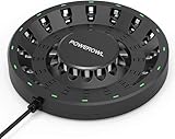 Powerowl Batterieladegerät 16 Slot Ladegerät für AA/AAA Akkus Wiederaufladbare NIMH NICD-Batterien EU Spezifikationen und Mehr Hochgeschwindigkeits Ladung mit Intelligenter LED-Leuchte