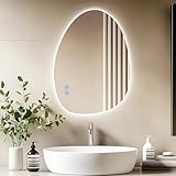 AllRight Spiegel Mit Beleuchtung 60 * 45cm Asymmetrischer LED Badspiegel mit Touch-Schalter Lichtfarben Dimmbar Beschlagfrei LED Spiegel