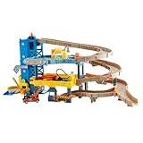 Matchbox Autorennbahn, 4-stöckig mit Rampe, Aufzug, Waschanlage und Abschleppwagen für Matchbox Autos, inkl. 1 Spielzeugauto, Auto Spielzeug, Spielzeug ab 3 Jahre, CJM67