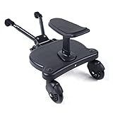 2-in-1 Trittbrett Kinderwagenbrett, Trittbrett für Kinderwagen, Kinderwagenbrett mit Räder, Einem Abnehmbaren Sitz, Flexibel Einstellbar, Bearing 25KG, für Meisten Kinderwagen Kompatibel