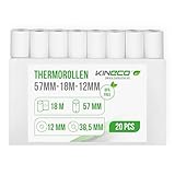 Kineco Ec-Cash Kassenrollen 57mm x 18m x 12mm - Thermorollen, Thermopapier, Bonrollen für Bankomat - Kredit-Kartenlesegeräte (57x38,5x12) 20 Rollen