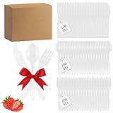 300Stk Plastikbesteck Wiederverwendbar Plastikgabeln Plastiklöffel Party Besteck Mehrweg Partygeschirr Mehrweg Plastikbesteck Set für Geburtstag Familienfeiern Outdoor Dinner Hochzeiten (Transparent)