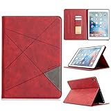 LLSHN Tablet Hülle kompatibel für iPad 9.7 (2018 & 2017) / iPad Air 2 / iPad Air / iPad Pro 9.7 Hülle Case PU Leder Tasche Schutzhülle Flip Brieftasche Stand Cover mit Kartenfach, Rot