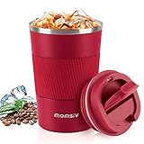 Aolieh Thermobecher,Kaffeebecher Thermo mit Auslaufsicherem Deckel,Thermobecher- Isolierbecher,Edelstahl Travel Mug, Kaffeebecher to go für heißes und kaltes Wasser Kaffee Tee (380ML,Rot)
