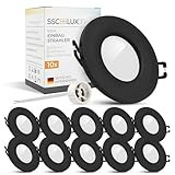 SSC-LUXon 10 Stück BEDA Einbaustrahler schwarz rund flach IP65 Spotlight für GU10 (ohne Leuchtmittel) - Einbauleuchte für Bad & Außen