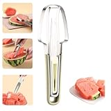 3-in-1 Obstschneider Edelstahl, Wassermelonen Schneider, Obstgabeln Schneidemesser, Sommer Fruchtschneidegabel, Doppelkopf Obstgabeln Schneidemesser mit rundem Griff Beige
