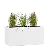 Pflanzwerk® Pflanzkübel TUB Weiss 30x60x30cm XXL – Rechteckig – Großer Fiberglas Blumenkübel für außen und innen - Frostbeständig - UV-Schutz - Markenqualität