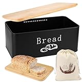 Brotkasten Schwarz Brotaufbewahrung Brotbox KüChe Brotkasten Mit Schneidebrett Schwarz Matt Wird Mit Einem Holzdeckel und Einem Brotbeutel Aus Leinen Geliefert, Damit das Brot LäNger Frisch Bleibt