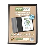 eco-eco Eco140 Professioneller Business-Sichtbuch, A4, 50% recycelt, 40 Taschen, gepolstert, mit Kunststoffhüllen, Schwarz