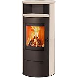 Kaminofen München V3 braun Speckstein creme weiß beschichtet 7kw Speicherofen mit Steinverkleidung Panoramatür