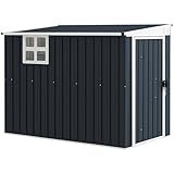 Outsunny Metall Gerätehaus 2,7m² 128x231x181cm Geräteschuppen mit Pultdach Fenster Abschließbarer Tür wetterfest Gartenhaus Outdoor Garten Schuppen für Hinterhof Außenbereich Dunkelgrau