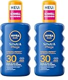 NIVEA SUN Schutz & Pflege Sonnenspray LSF 30, wasserfestes Sonnencreme Spray mit Vitamin C & Hyaluron, schnell einziehender Sonnenschutz für 48h Feuchtigkeit (200 ml) (Packung mit 2)