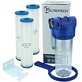 FILTROTECH Wasserfilter 10' Anschluss 1' für Hauswasserwerk GartenPumpe Vorfilter Nachfilter mit 3X Filtereinsatz