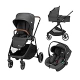 Bebeconfort Luvia Trio, Kinderwagen 3 in 1, 0–4 Jahre (0–22 kg), Baby Kinderwagen, Babyschale, Kinderwagenaufsatz, Smartes Faltsystem, Verstellbarer Schieber, Stoßdämpfung auf Rädern, Mineral Graphite