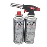 Starlet24® Lötbrenner (+ 2x Gaskartuschen) Gasbrenner Bunsenbrenner Camping Gasanzünder Lötlampe mit Piezozündung, einstellbare Flammengröße für Gaskartuschen mit MSF-1a Anschluss