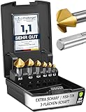 Pinava® Kegelsenker Set HSS CutX 90° [Extra Scharf | 3-Flächen-Schaft] - Präziser Senker & Entgrater für Holz, Metall, Kunststoff - Ø 6.3-20.5mm TiN Senkbohrer Versenker inkl. Box