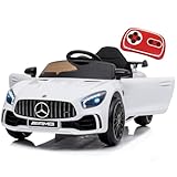 12V Kinder Elektroauto Mercedes Benz AMG,Elektrische Kinderfahrzeuge,Elektrofahrzeug 2-türig mit 2,4G-Fernbedienung,MP3,Musik,LED-Leuchten und 5 Punkt Sicherheitsgurt für Kinder ab 3 Jahre-weiß