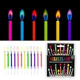 Bolosa 12 Stück Buntleuchtende Party Kerzen, Wunderkerzen Geburtstag, Geburtstagskuchen, Tortenkerzen,Tortenfontäne, Geburtstagskerzen Kinder, Kerzen Geburtstag,Partykerzen mit Bunter Flamme 6 x0,5cm
