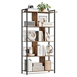 VASAGLE Bücherregal, Regal mit 5 Ebenen, Standregal, Büroregal, offene Fächer, Industrie-Design, für Wohnzimmer, Schlafzimmer, Büro, Arbeitszimmer, Homeoffice, vintagebraun-schwarz LBC121B01