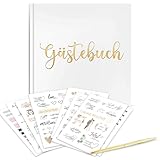Hochzeitsgästebuch mit Stickern & Stift – Vintage Gästebuch zur Hochzeit – 72 Seiten 160g/m² Papier – Erinnerungsalbum für Polaroid-Fotos & Glückwünsche – Auch für Taufe, Geburtstag & Konfirmation