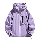 Vhersily 3 in 1 Regenjacke Mit Kapuze Wind Und Kalt, Alles Bedeckt Lose Y2K Herbst Winter Winddicht Weich Und Leicht Dicker Motorradjacke Bequem Skateboard, Hellviolett, XXL