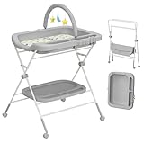 UBRAVOO Baby Tragbarer Wickeltisch, Zusammenklappbare Wickelstation mit Rädern, Höhenverstellbare Wickelstation mit Kinderzimmer-Organizer und Aufbewahrungsregal für Neugeborene (Grau)