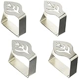 KitchenCraft Tischdeckenbeschwerer / Tischtuchklammern aus Edelstahl, Maximale Klemmkraft Tischdeckenklammern, Blatt-Motive, Silber Edelstahl, 4er-Set