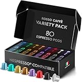 ROSSO CAFFÈ Nespresso Kapseln 80 Stück Aluminium Reserve Edition, 8 Premium Espresso Sorten Mixpaket, Nespresso kompatible Kaffeekapseln, Made in Italy, kompatibel mit Original Maschinen