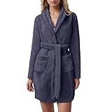 Generisch Bademantel Damen Flauschig,Fleece Morgenmantel Dressing Gown Women mit Kapuze Weich Warm Bequem Frottee Frauen Kuschelfleece Morgenmantel aus edler Mikrofase Bath Robe 2025
