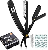 KICHLY Professioneller Barbier Rasiermesser mit 100er-Pack Single Edge Derby Klingen - 100 Prozent Edelstahl (Black)