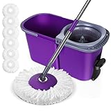 Eukue Wischmopp Set mit Eimer, Bodenwischer mit 6 Mikrofaser Moppkopf, 131cm Edelstahl Griff Wischer Set mit 360°Drehkopf und Abnehmbarer Eimer, Wischmop mit Auswringfunktion für Alle Böden
