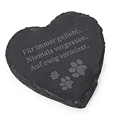 Logbuch-Verlag kleines Herz Gedenkstein Andenken an verstorbenen Hund Katze Haustier Grabstein für Tiere 12 x 12 cm Schieferplatte grau