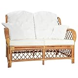 Homgoday Hellbraunes Rattan-Sofa 2-Sitzer mit cremeweißen Kissen, 125x81x88 cm, Innenbereich - Entspannung und Freizeit Model325474